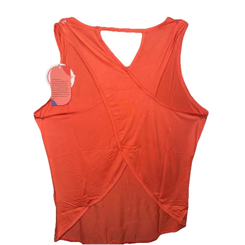 NWT AS ROSE RICH Workout Tank Women Yoga Crossover Racerback L Coral